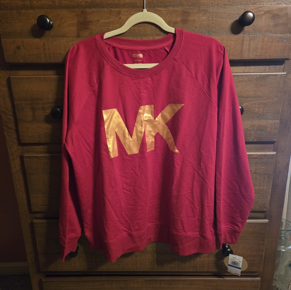 Michael Kors Red Mk Logo Crew Neck Sweatshirt. Nwt